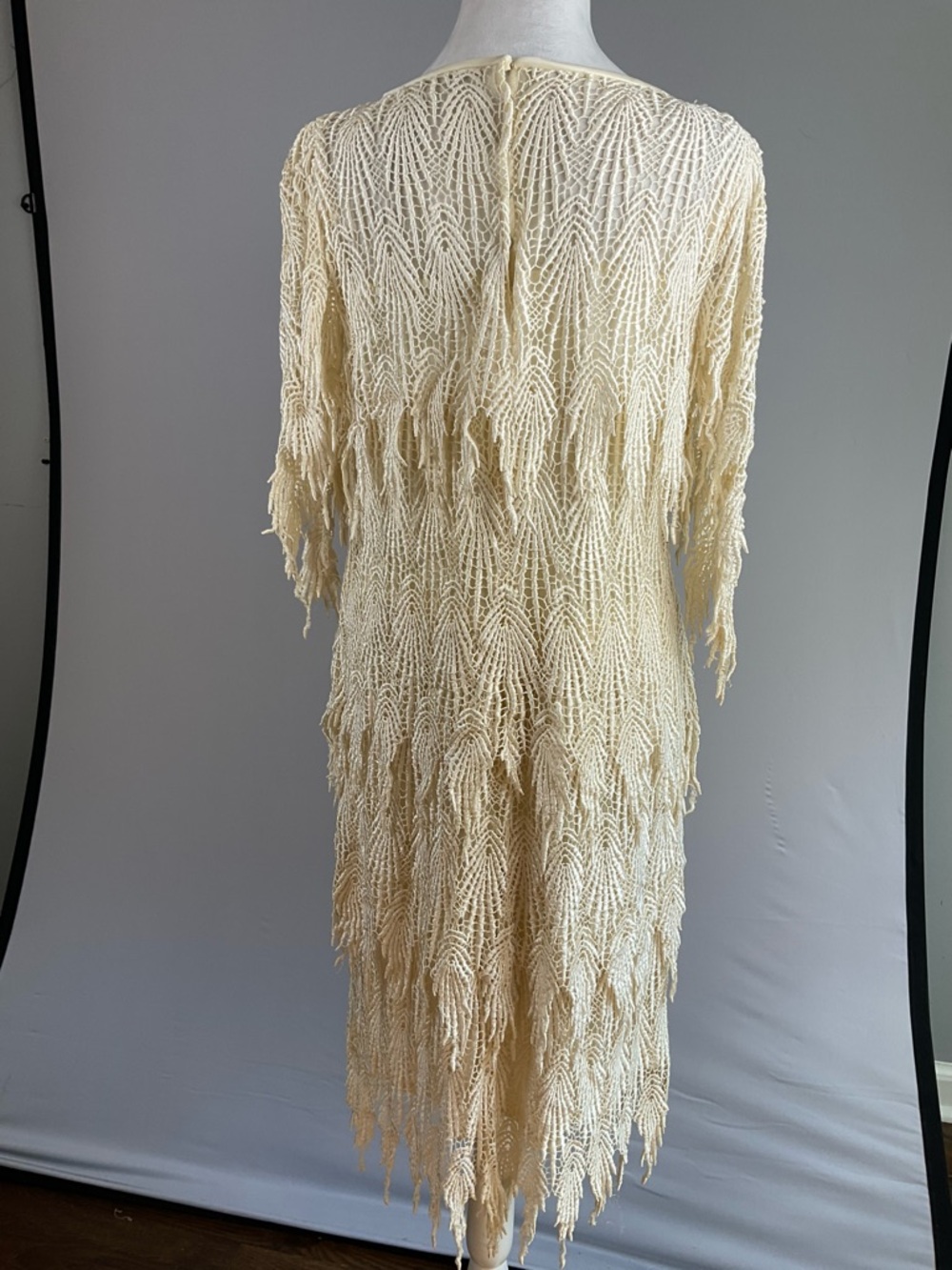 SAMAX Cream Crochet Fringe Mini Dress Lined Boho Coastal Resort Festival - Picture 7 of 16